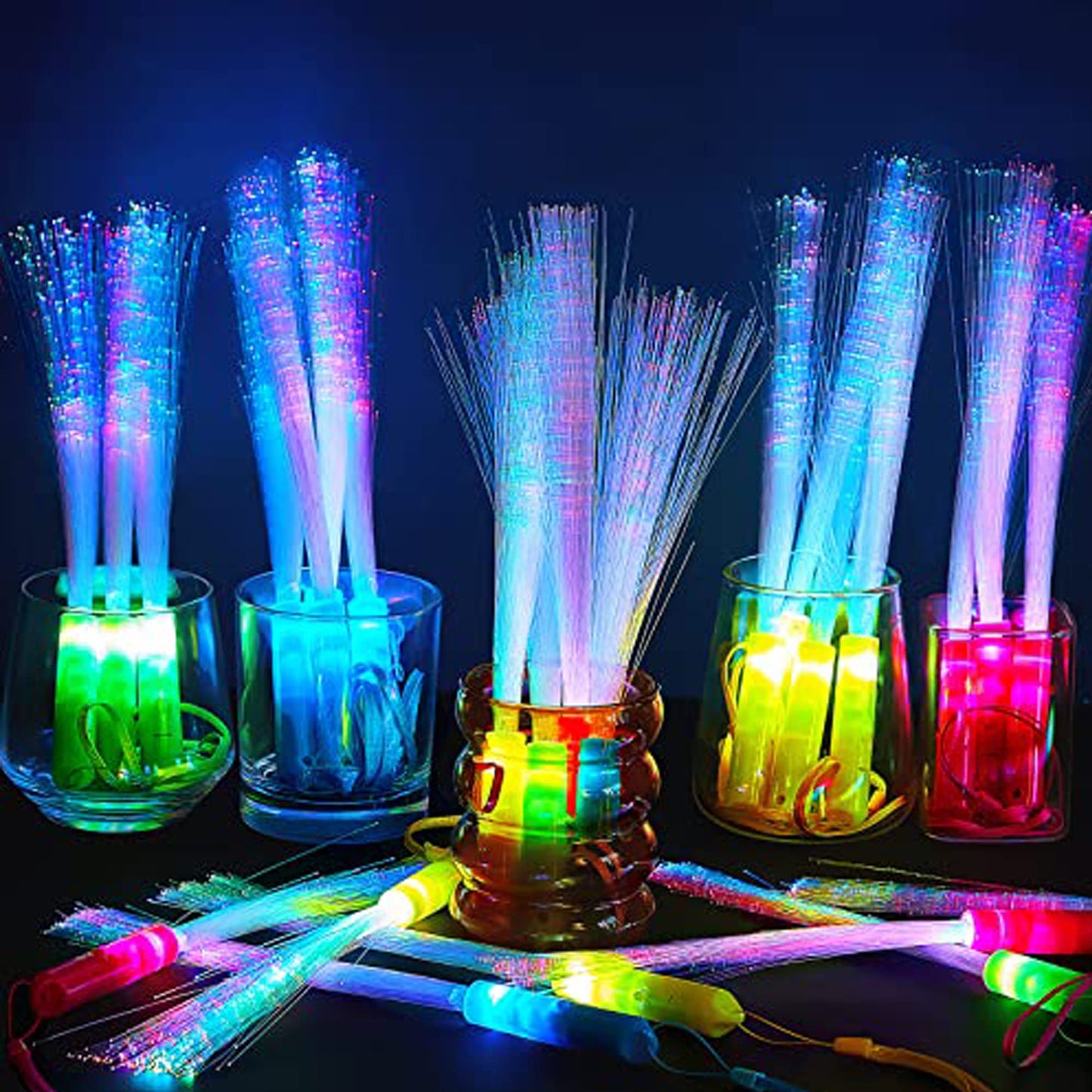 Pack Of 6 Fibre Optic Wands For Kids, Flashing Wands Kids-Light Up Wands For Kids 3 Modes Light Up Colorful 7 Blinking Colours In The Dark Wands Sticks, Glow Wands For Kids, Birthday, Party Favours