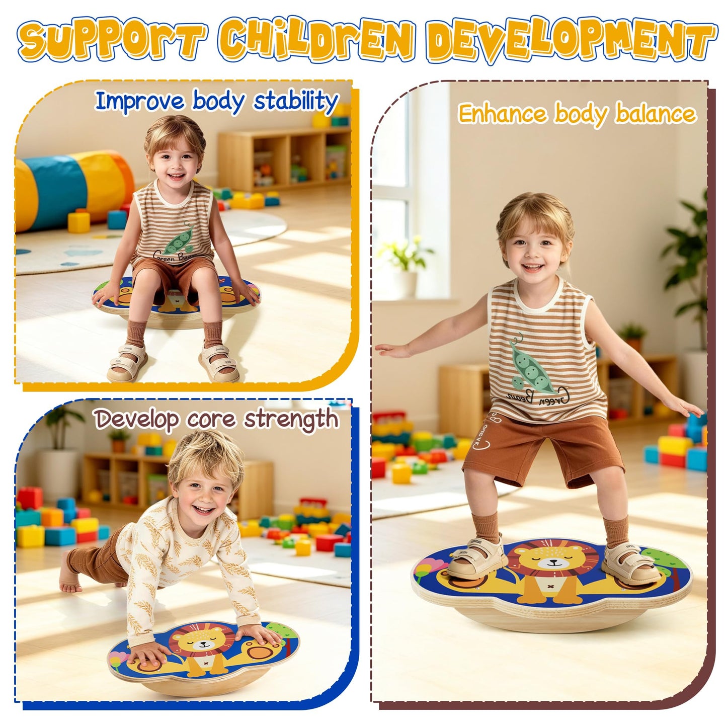 Kids Wooden Wobble Balance Board,Rocker Balance Toy for 3+,Indoor/Outdoor