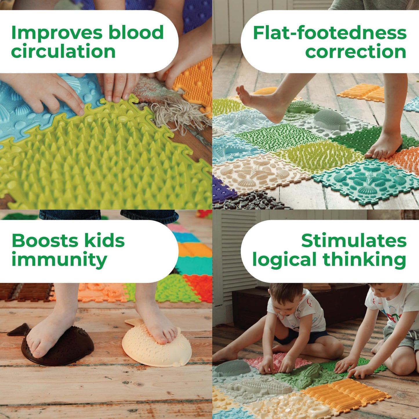 ORTO NATURE 16-Piece Sensory Massage Puzzle Play Mat – Interlocking Orthopedic Floor Tiles & Textured