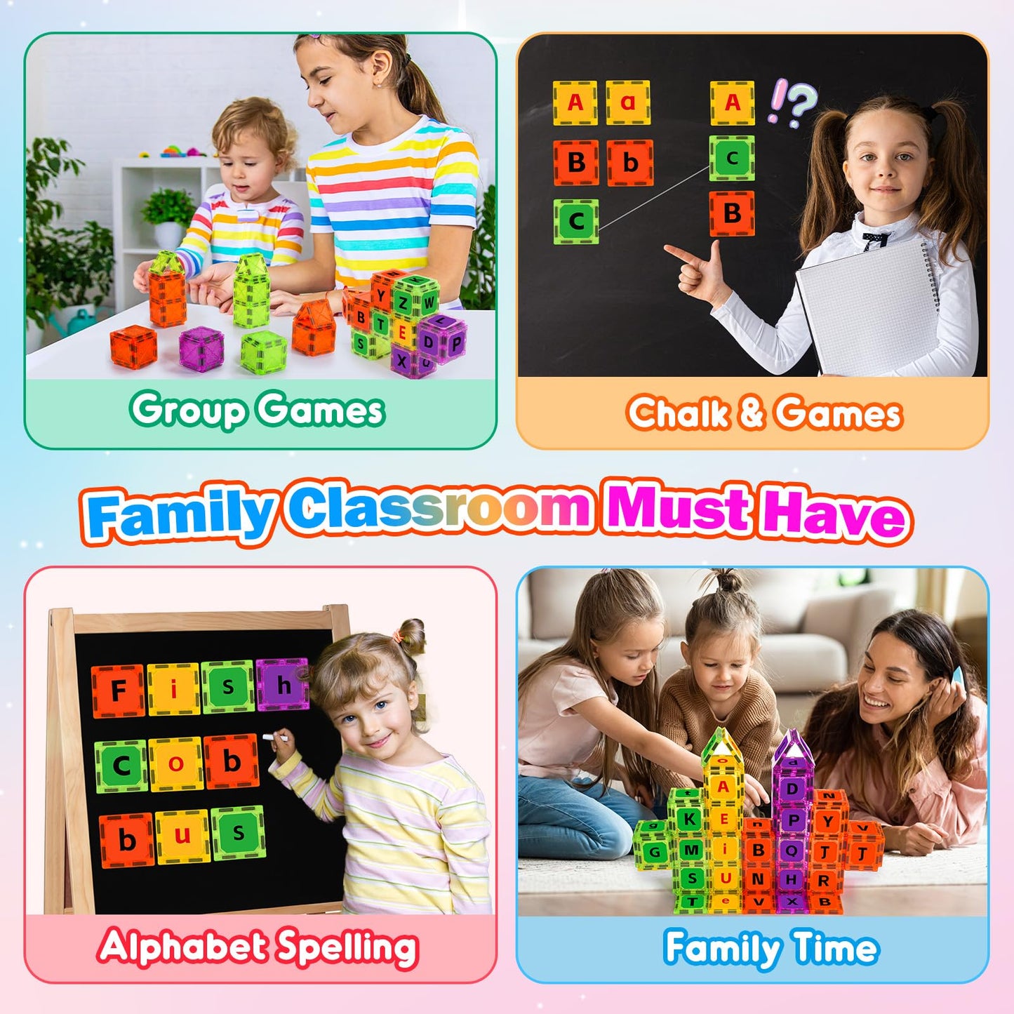 JoltJive Magnetic Tiles Letters Toys for 2 3 4 5 6 7 Year Old, Toddler Magnetic Blocks Building Toys