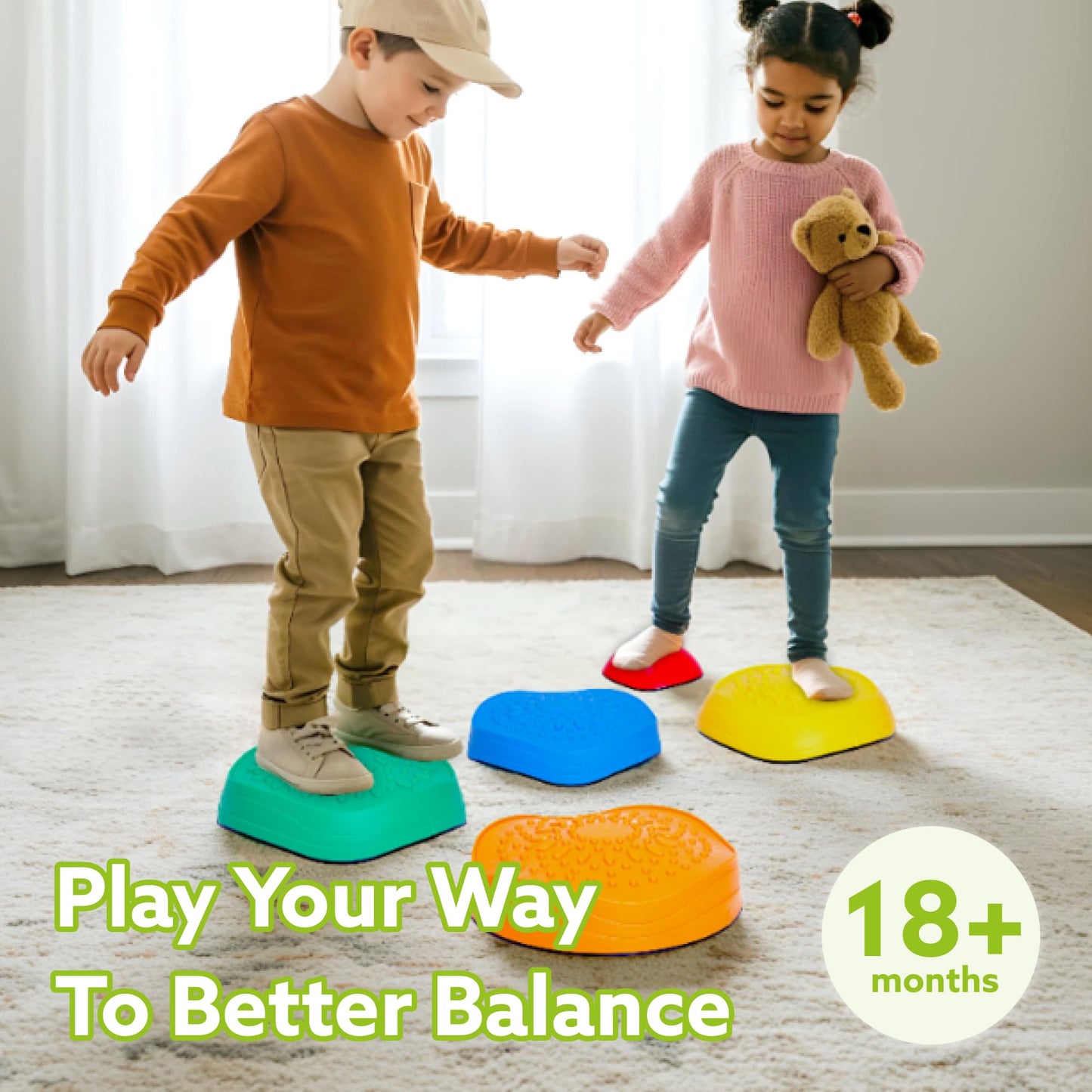 Tippi Sensory Stepping Stones for Kids - 5 Stackable Pieces With Sensory Textured Surfaces - Outdoor Play Equipment For Toddlers - Balance Toys For Children Age 18 Months +