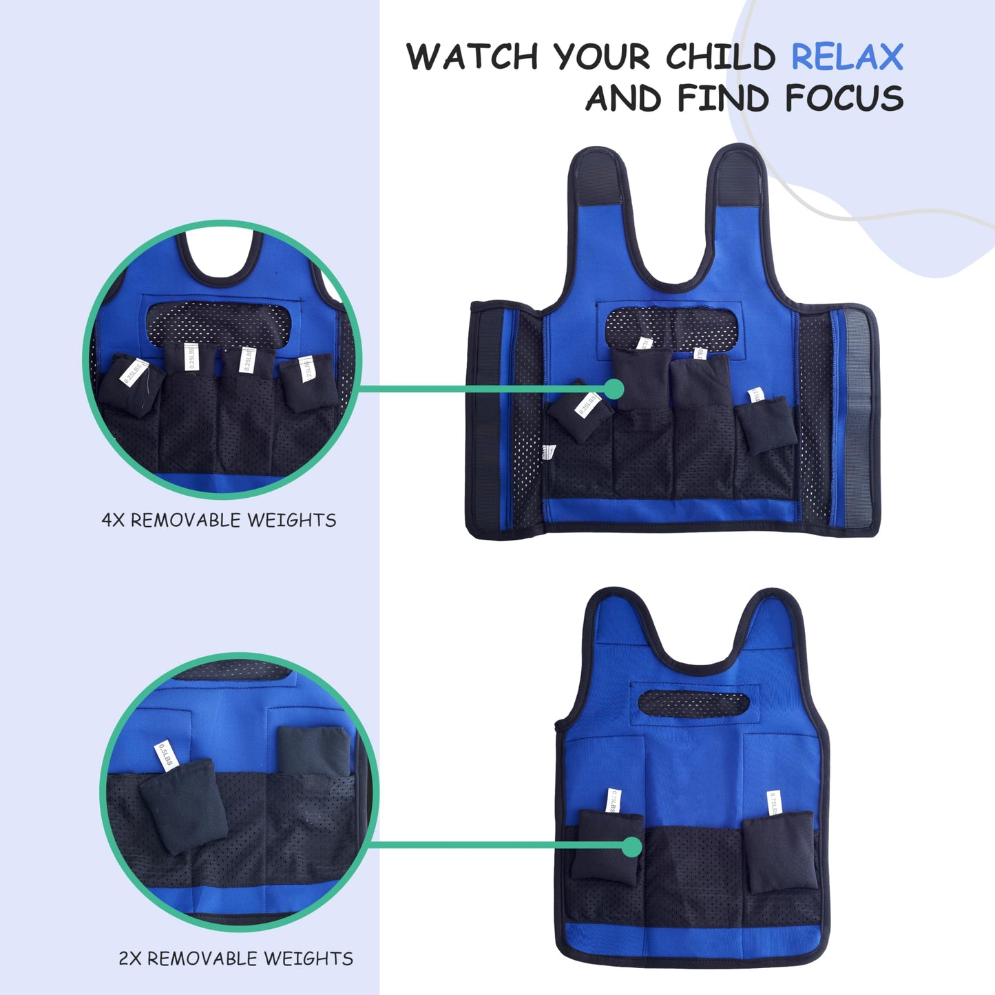 Sentire-Sensory UK – Blue Adjustable Weighted Vest – Compression Vest – For Kids Aged 5-9 (M)