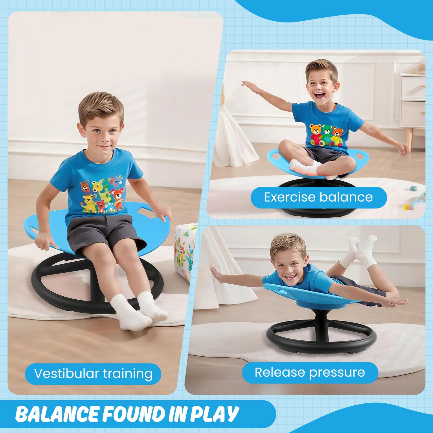LGMCF Kids Sensory Spinning Chair, Spinning Chair for Autism & ADHD Children with Safety Handle & Non-Slip Design, Sensory Toy for Training Body Coordination (Blue)