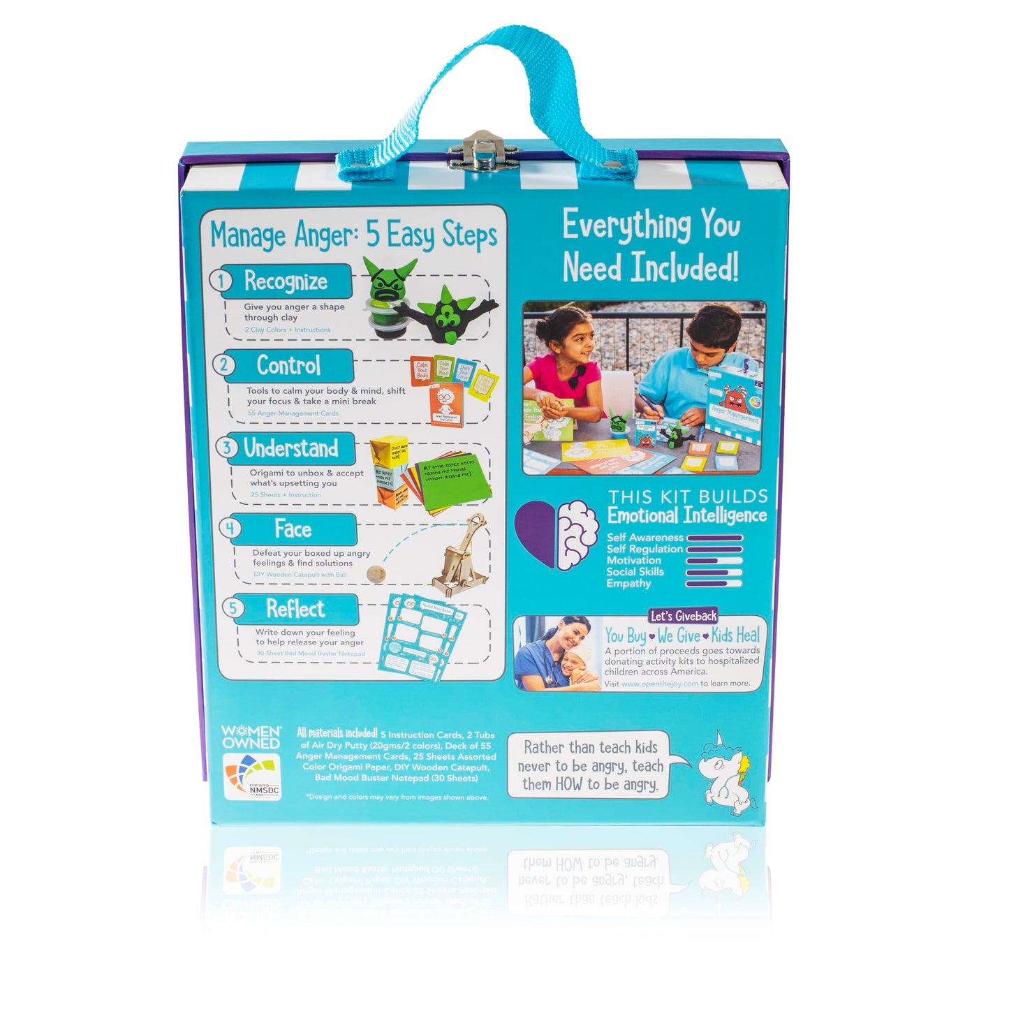 Colourful Anger Management Box for Kids - Educational Toys with Flashcards, DIY Wooden Catapult, Air Dry Putty, Origami Paper, Bad Mood Buster Notepad - Anger Management Toys for Ages 4+