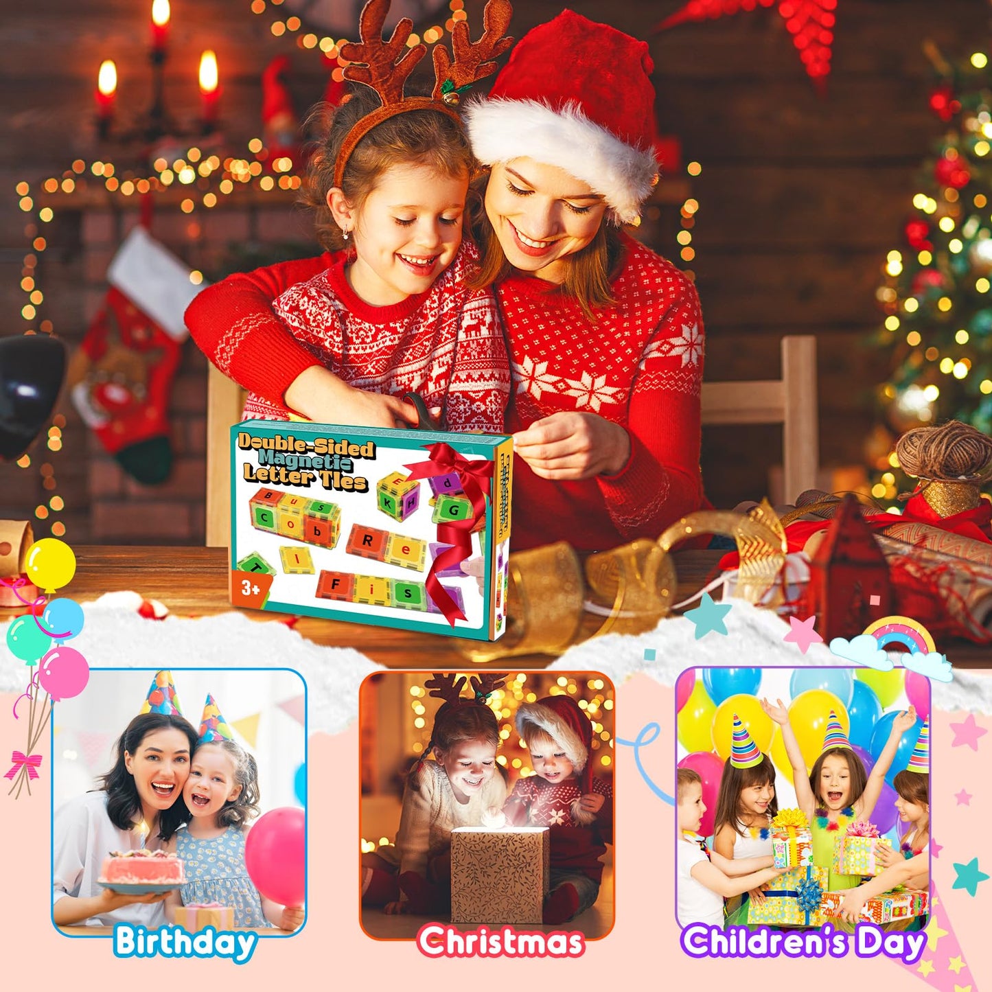 JoltJive Magnetic Tiles Letters Toys for 2 3 4 5 6 7 Year Old, Toddler Magnetic Blocks Building Toys