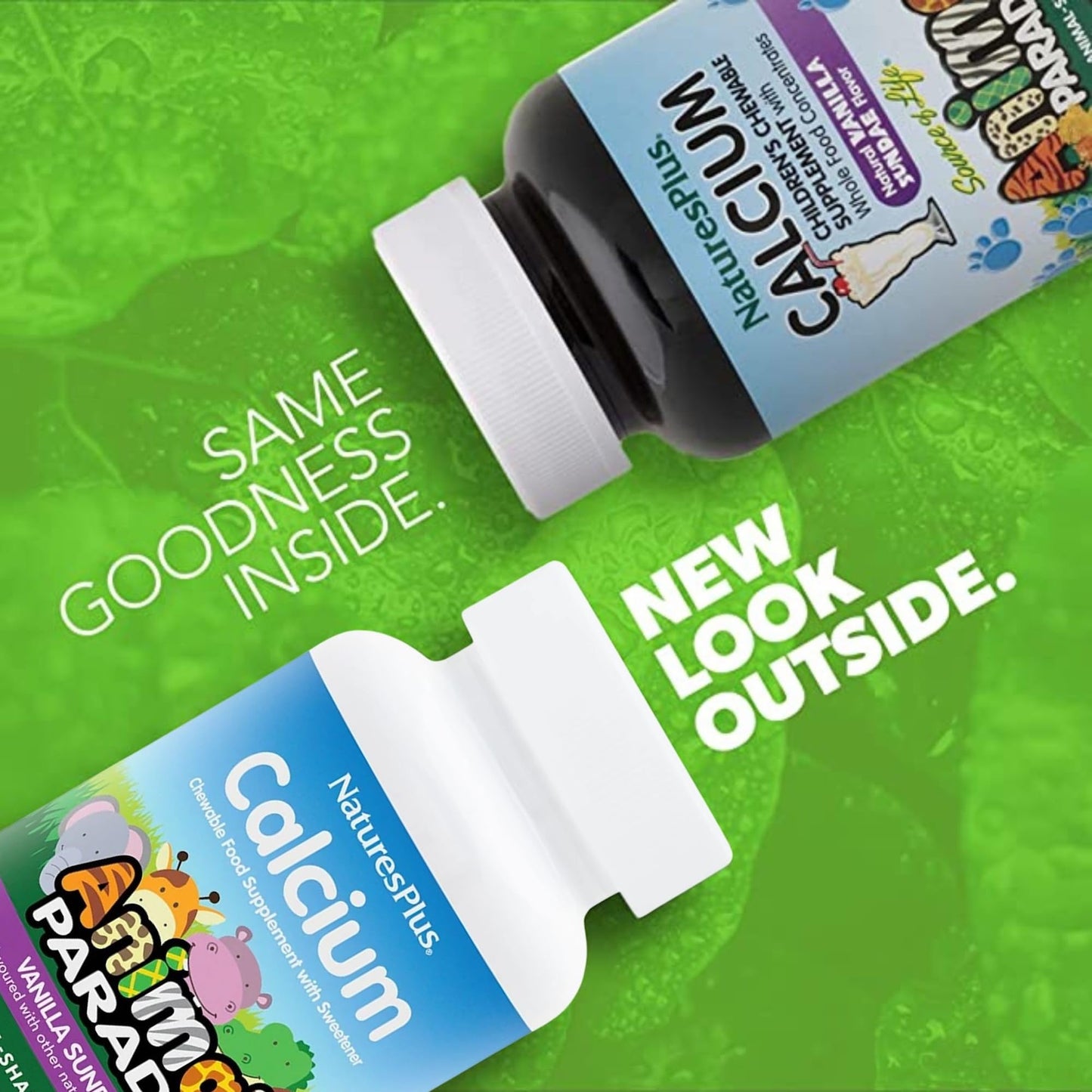 NaturesPlus Animal Parade Children's Calcium Sugar-Free - Chewable Calcium and Magnesium Formula for Kids - Vanilla Sundae Flavour, Vegan, Gluten Free - 90 Animal Shaped Tablets