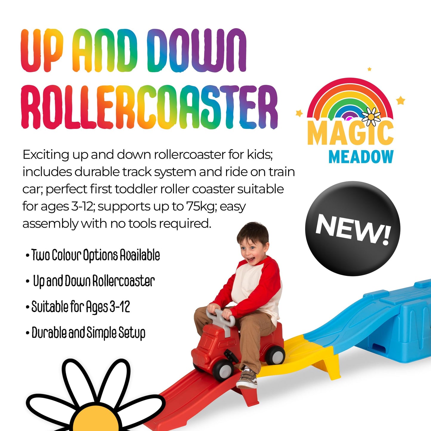 MagicMeadow Roller Coaster Toy for Toddlers | Blue, Red & Yellow