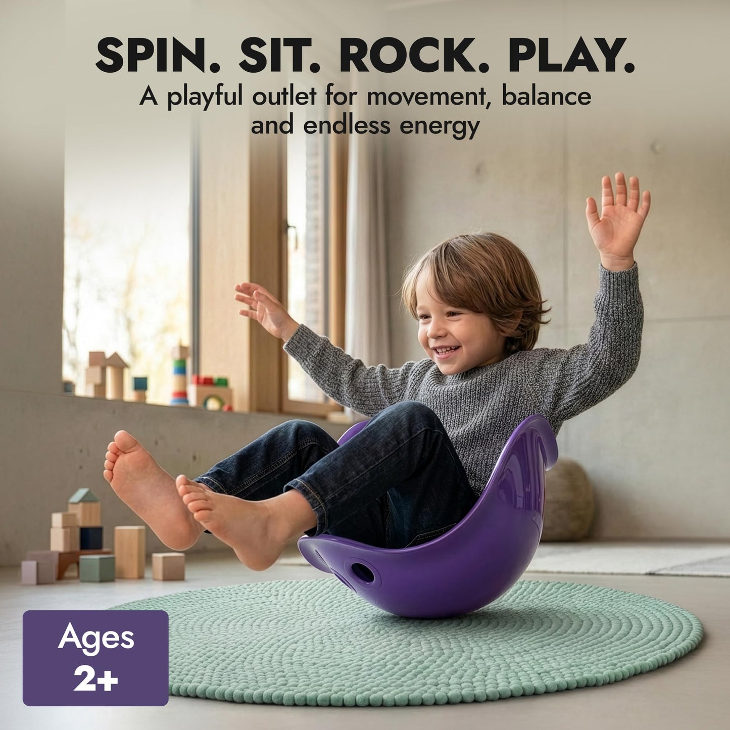MOLUK Bilibo Open-Ended Sensory Toy for Toddlers & Kids, Swiss Design for Balance, Spinning & Imaginative Play, Durable Indoor & Outdoor Toddler Toy for Children Aged 2+, Purple