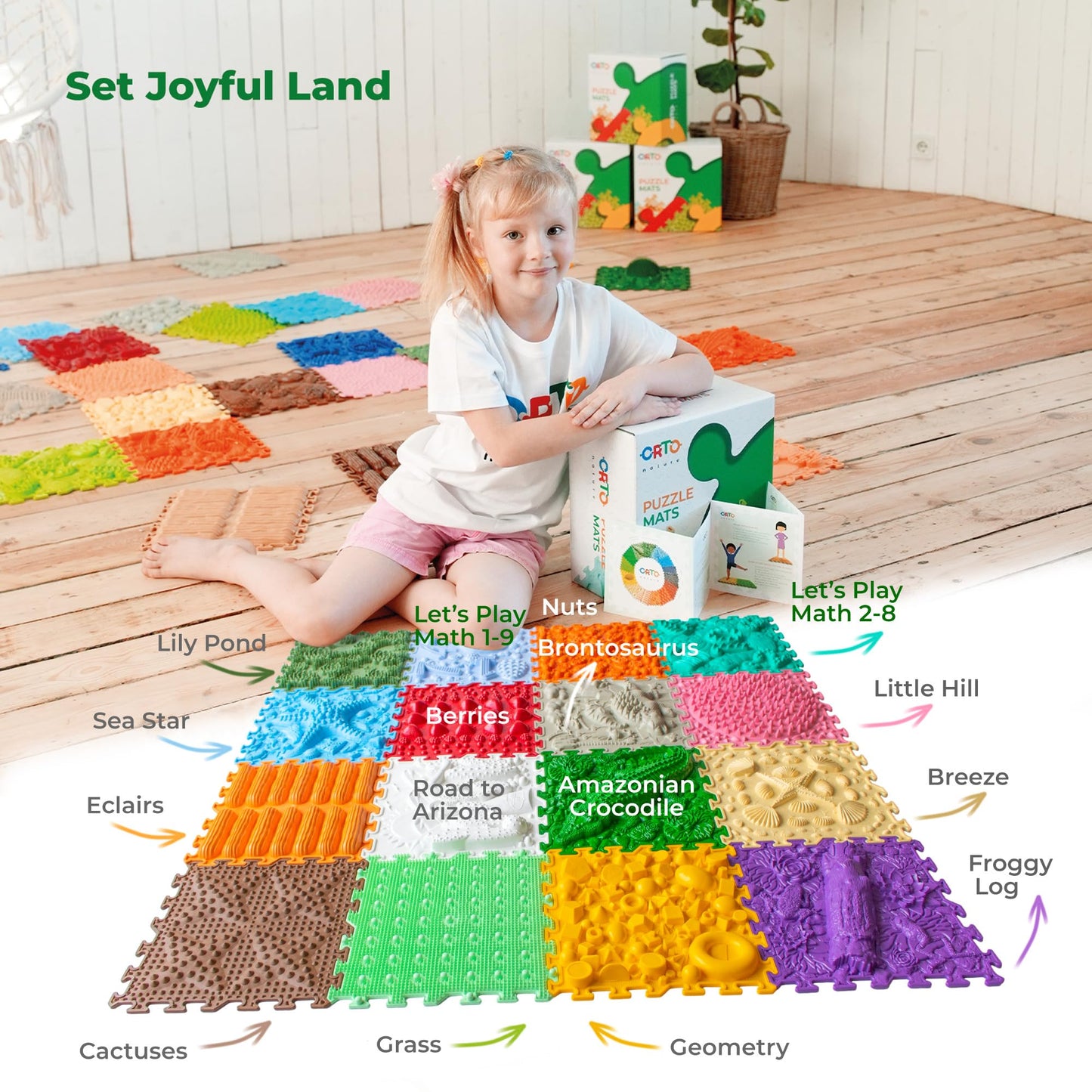 ORTO NATURE 16-Piece Sensory Massage Puzzle Play Mat – Interlocking Orthopedic Floor Tiles & Textured