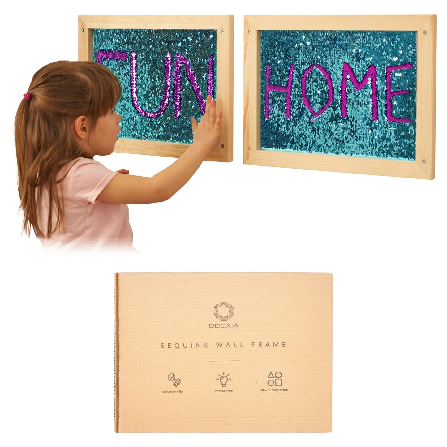 ODOXIA Sequin Wall Frame | Sensory Wall Flip Fabric for Kids | Reversible Sequin Surface | Sensory Wall Panel | Sequin Textile