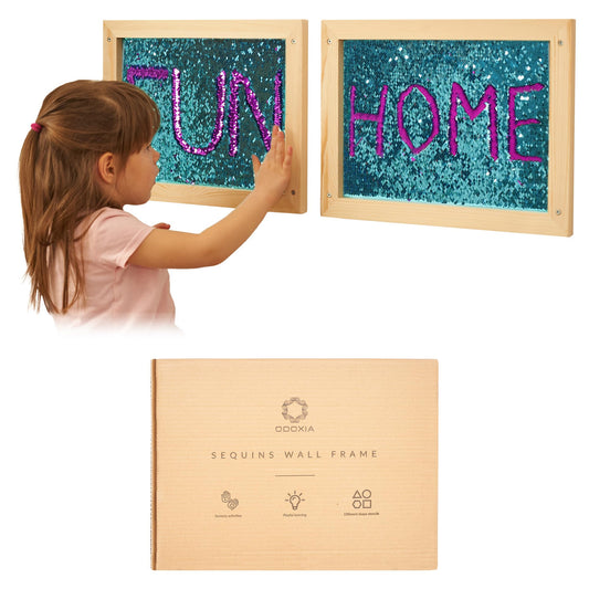 ODOXIA Sequin Wall Frame | Sensory Wall Flip Fabric for Kids | Reversible Sequin Surface | Sensory Wall Panel | Sequin Textile
