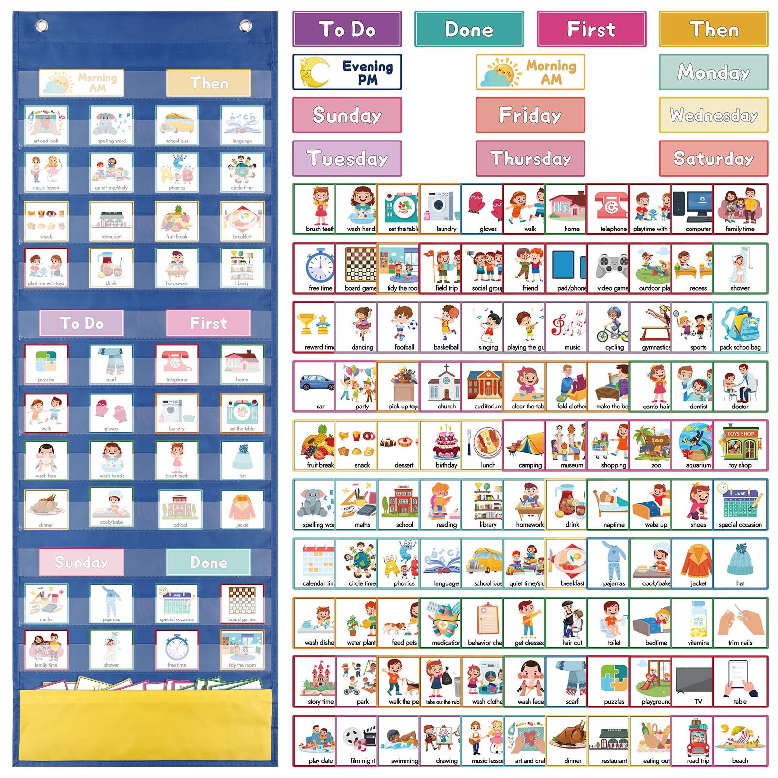 Send Routine Chart Visual Timetable, 123 Pecs Cards Weekly Routine Chart for Children, Ma ...