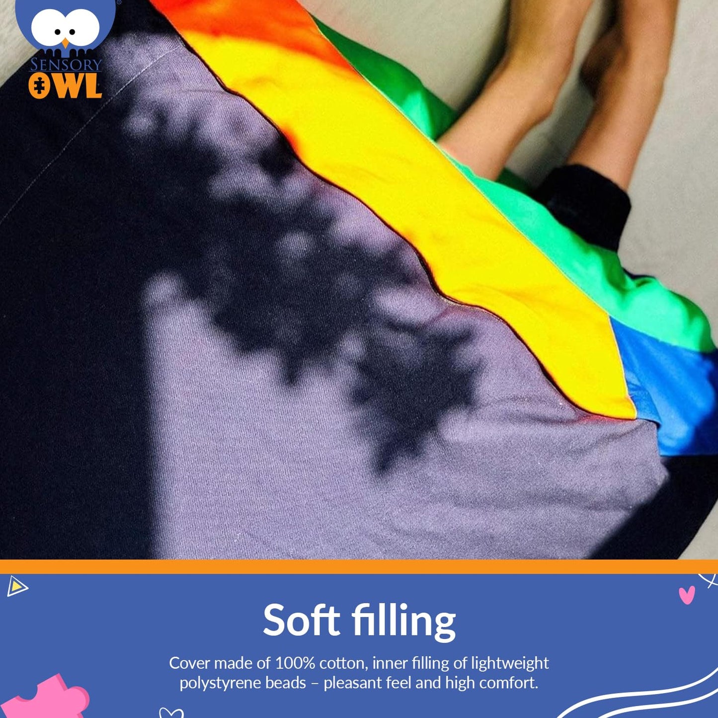 Sensory Owl Sensory Play Tunnel For Kids Pouffe 90 x 70 cm Large Bean Bag Stress Relief Spatial Awareness Autism Anxiety 100% Cotton