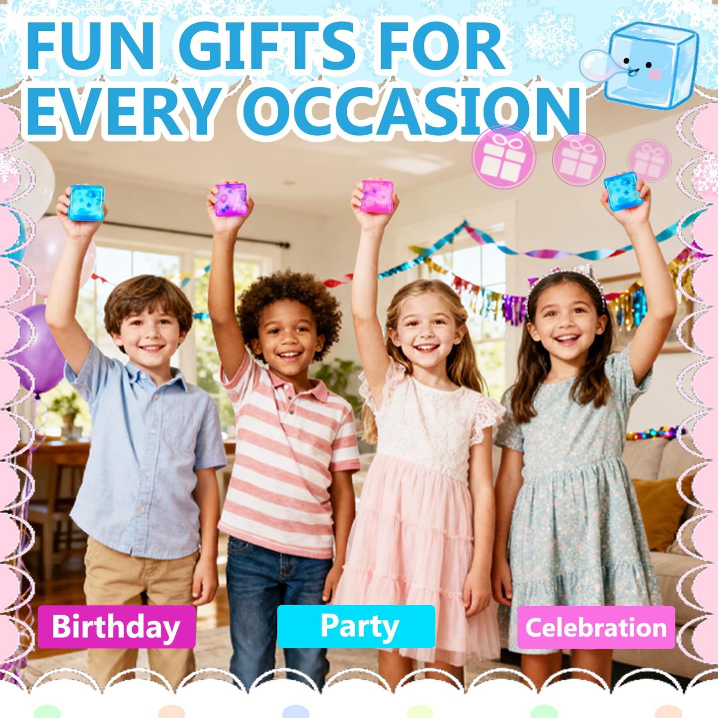 Ziporiajoy Durable Squishy Cube Squeeze Toys, Stress Cube Fidget Toy for Anxiety Relief, Not Easy to Fall Off Sensory Toys for Boys Girls Age 3+ (3 Pack 5cm Snowflake Design)