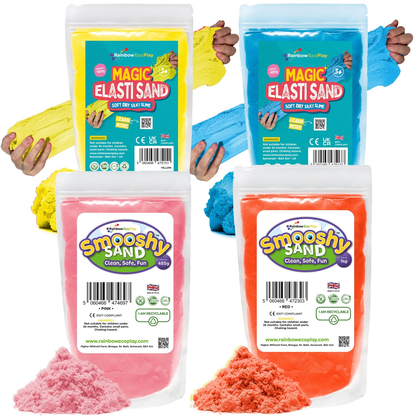 Rainbow Eco Play Magic Elasti and Smooshy Sensory Soft Sand 4 x 485g