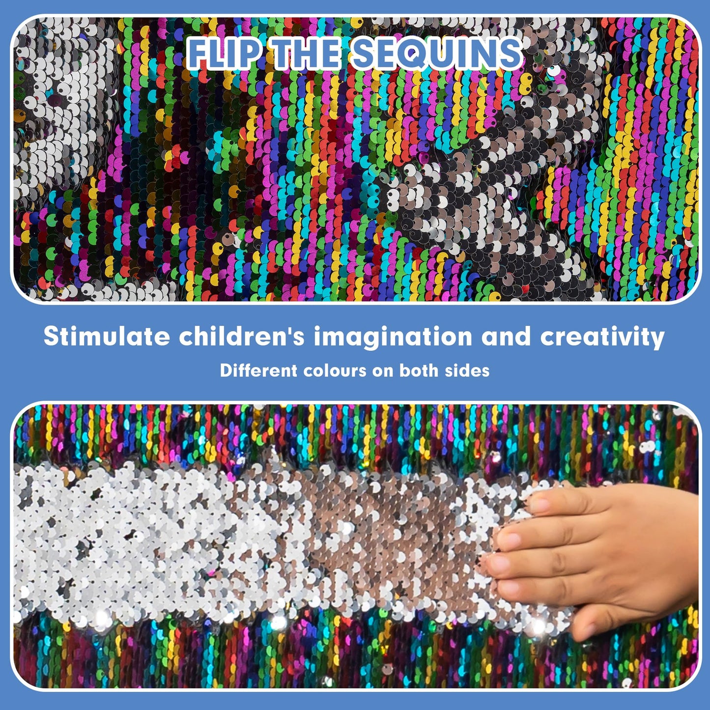 Midnight Rainbow Sequin Sensory Panel – 33"x33" Square Sided Reversible Sequin Touch Fabric Board with Soft Padded Frame – Stimulating Sensory Play for Kids, Therapy & Home Use (Rainbow Frame)