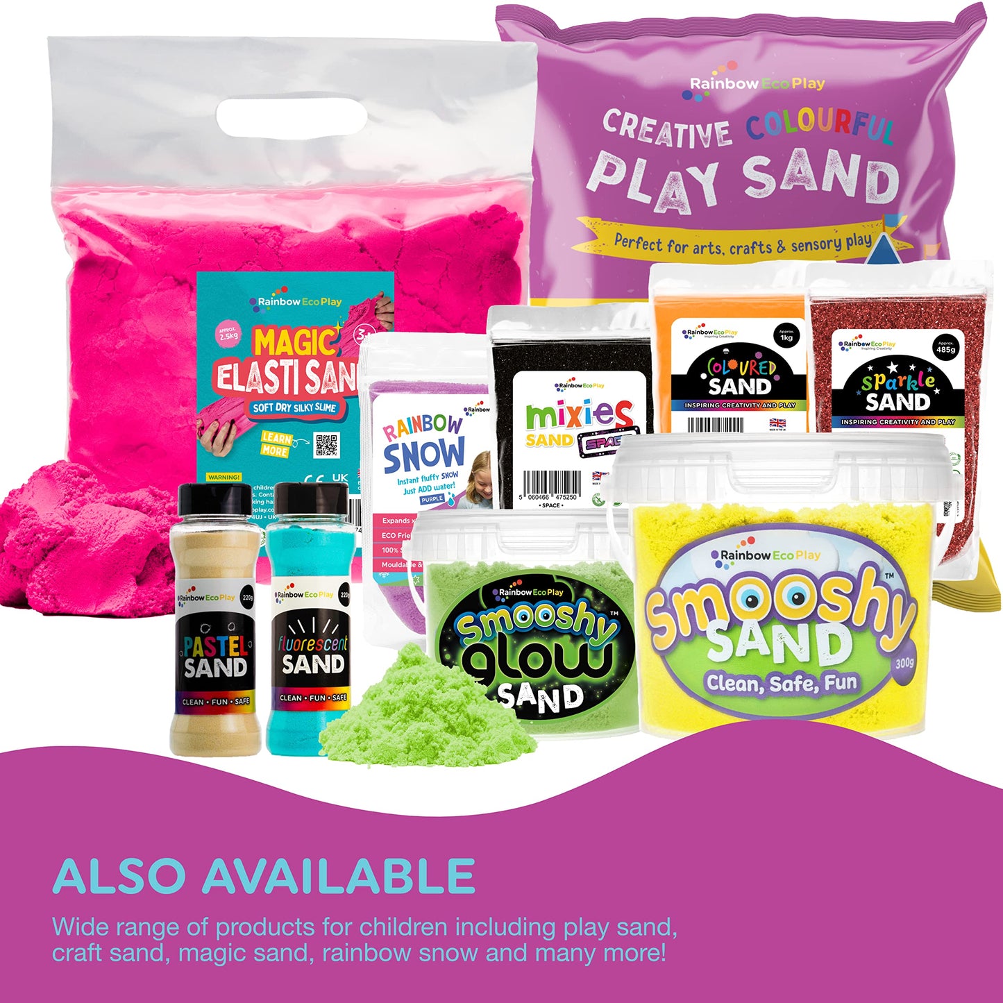 Rainbow Eco Play Magic Elasti and Smooshy Sensory Soft Sand 4 x 485g