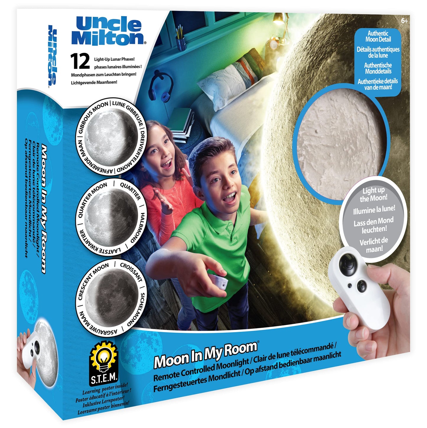 Uncle Milton | Moon In My Room Light | Glowing Moon Light, Night light, Bedroom Wall Light | Basic Fun 05102 - Packaging may vary