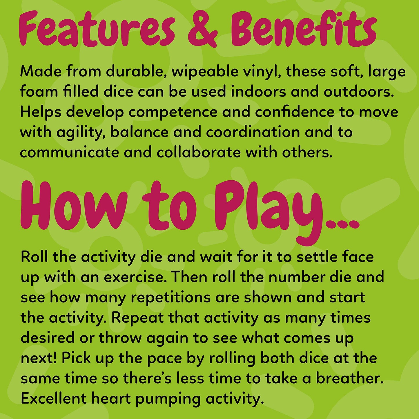Eduk8 Children's Fitness Fun Dice - AWARD WINNING Kids Foam Filled Vinyl Dice To Encourage Children to Exercise (set of 2)