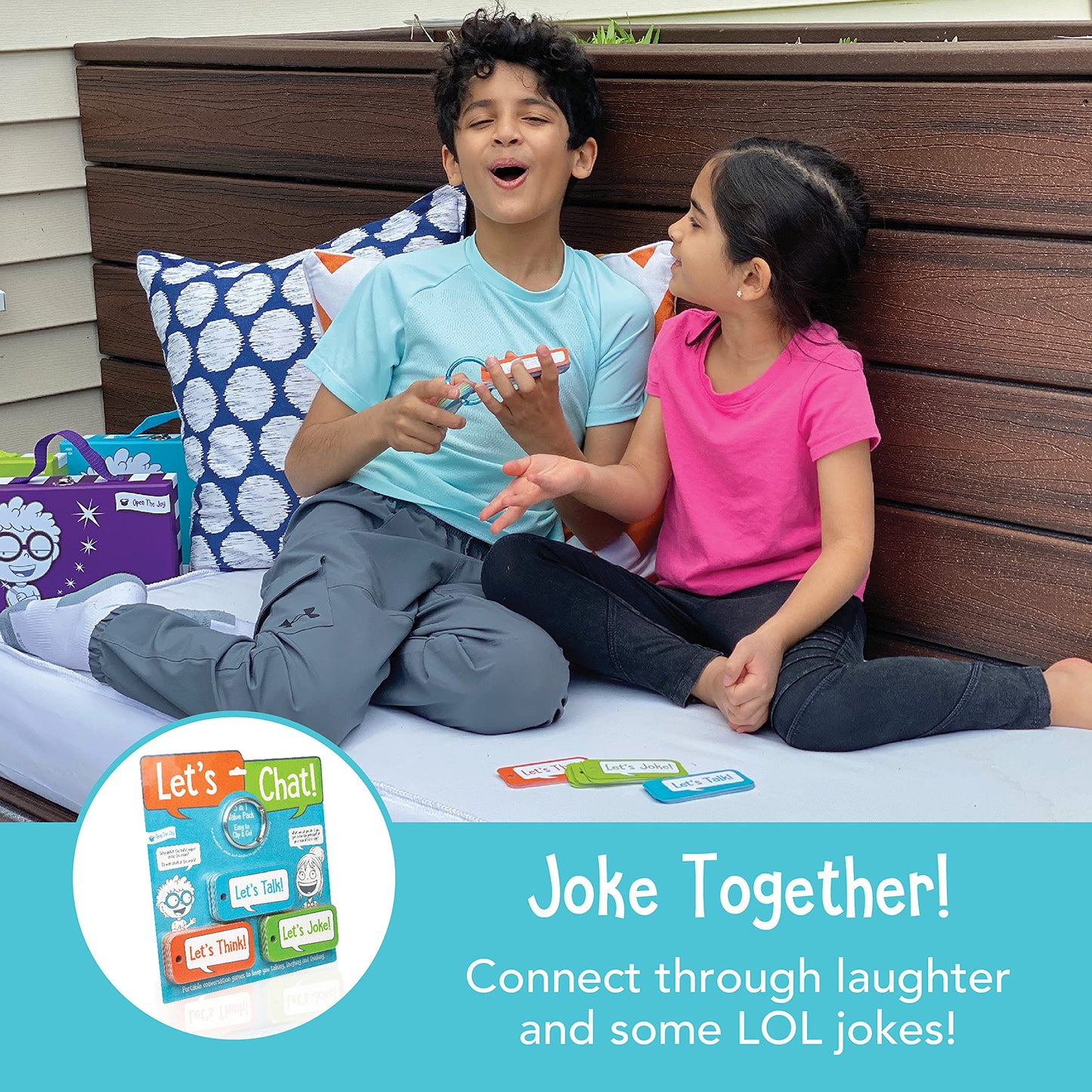 Let’s Chat 3-in-1 Conversation Starters Cards for Kids - Grab and Go Travel Card Games for Car, Airplanes - Talk, Think, Joke Cards - Ages 4+