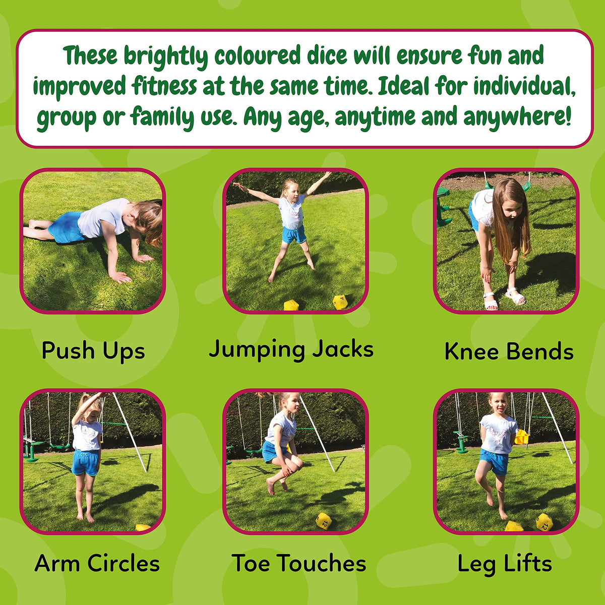 Eduk8 Children's Fitness Fun Dice - AWARD WINNING Kids Foam Filled Vinyl Dice To Encourage Children to Exercise (set of 2)