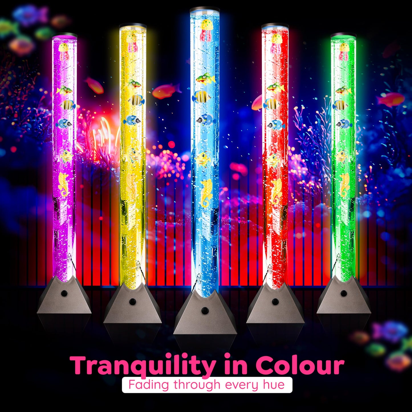 100cm Colour Changing Sensory Bubble Lamp with Plastic Fish