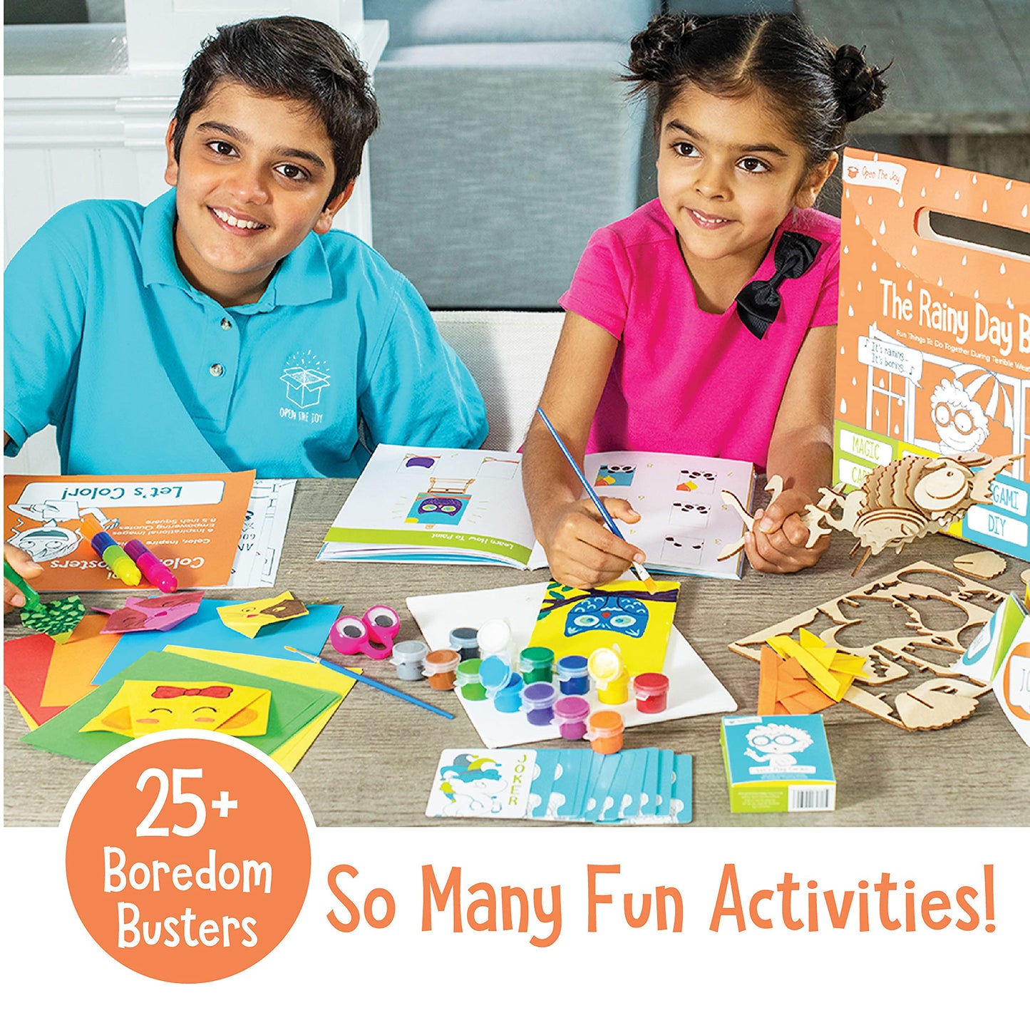 Rainy Day Activities for Kids, Activity Bag Includes Wooden DIY Project, Card Games, Activity Booklet, Craft kit for Kids Ages 4+