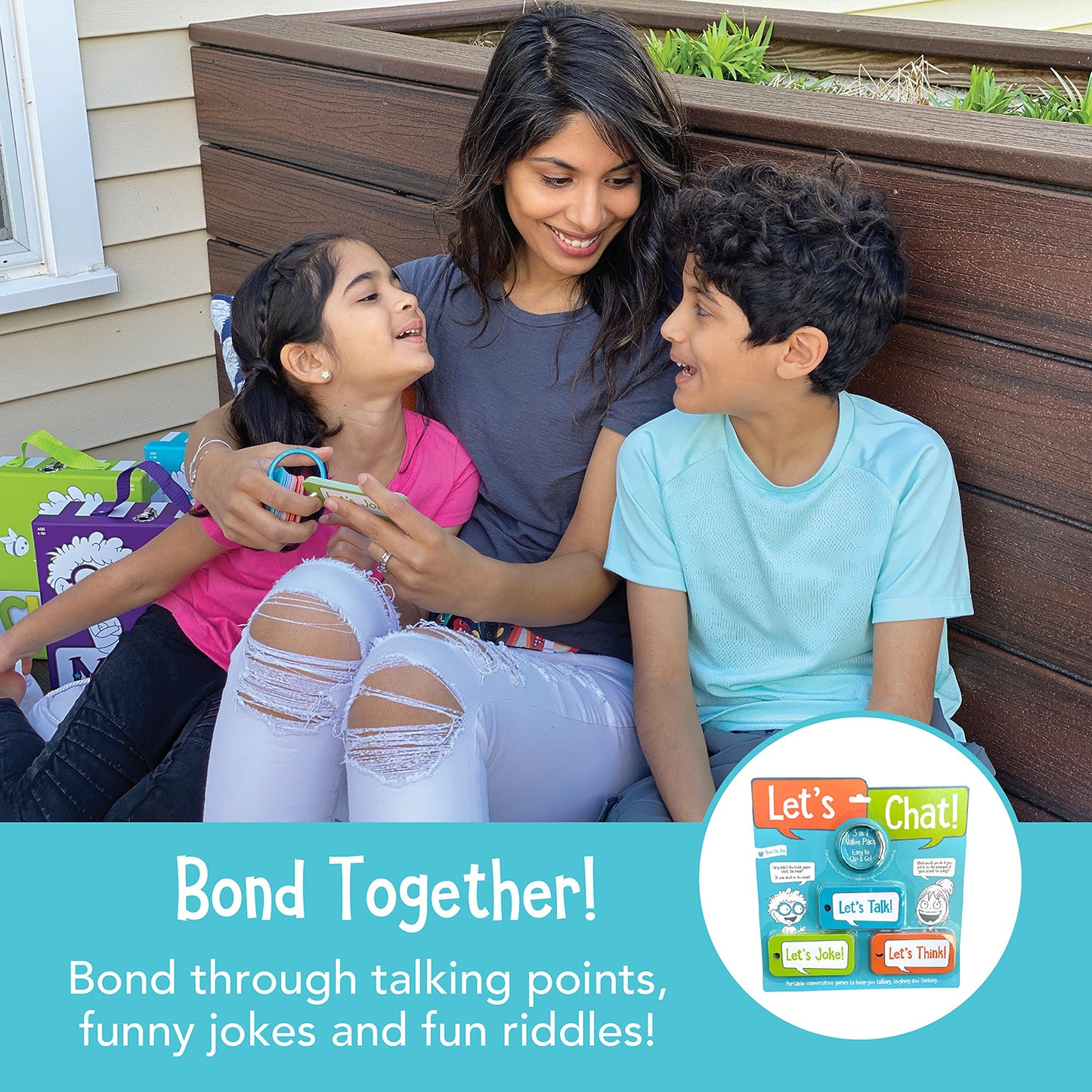 Let’s Chat 3-in-1 Conversation Starters Cards for Kids - Grab and Go Travel Card Games for Car, Airplanes - Talk, Think, Joke Cards - Ages 4+