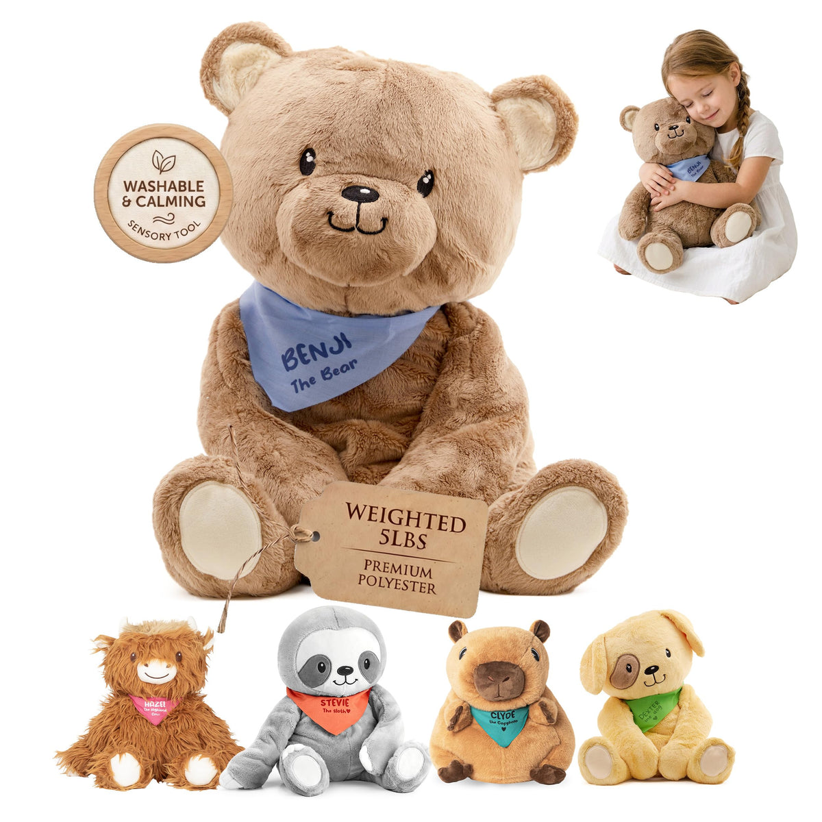 Lilly's Love Benji the Bear, 4.5lb Weighted Stuffed Animal | Sensory Companion for Kids and Adults | Machine Washable with Removable Inner | Great Gift