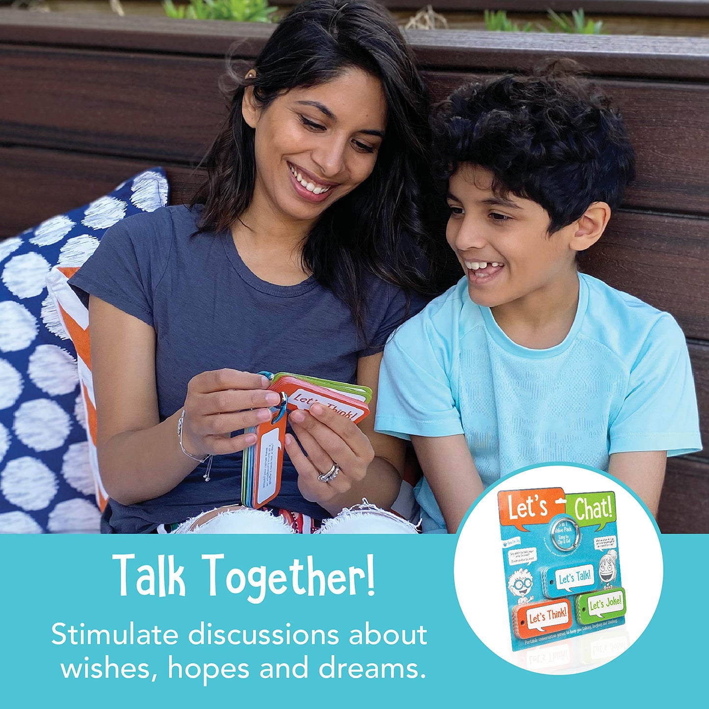 Let’s Chat 3-in-1 Conversation Starters Cards for Kids - Grab and Go Travel Card Games for Car, Airplanes - Talk, Think, Joke Cards - Ages 4+