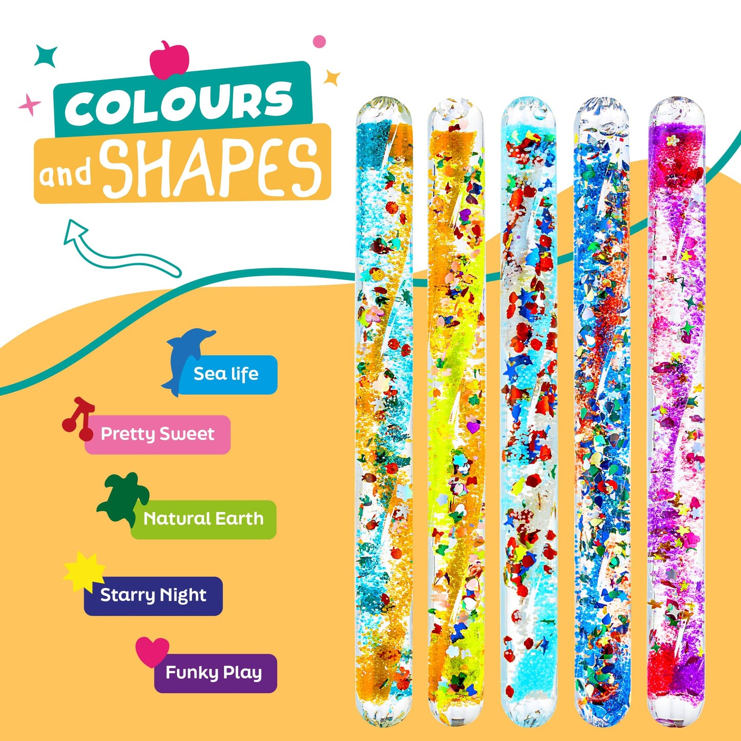 JFA Supplies Pack of 5 Spiral Glitter Wands 16cm Long Assorted Colours and Shapes