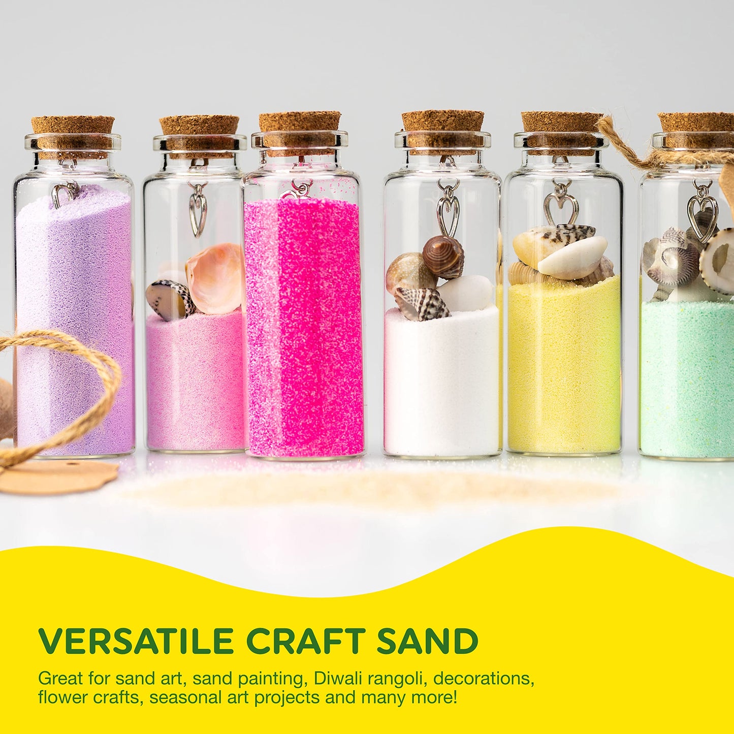Rainbow Eco Play - Fluorescent Coloured Sand Shakers - 6x220g - Play Sand for Kids - Art Kits - Childrens Craft Sand Shakers - Clean, Fun & Safe